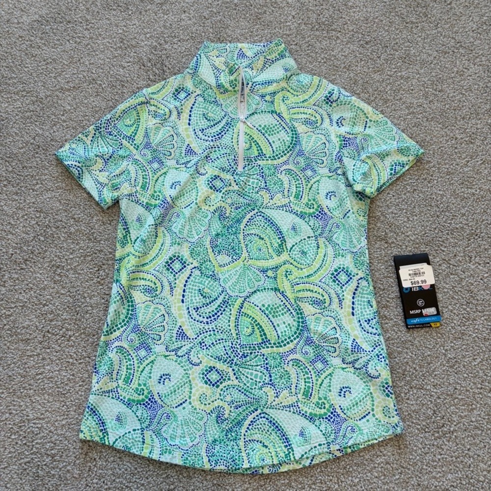 NWT IBKUL Mariel Top Womens XS Blue Green Preppy UPF 50‎ Pickleball Tennis Golf